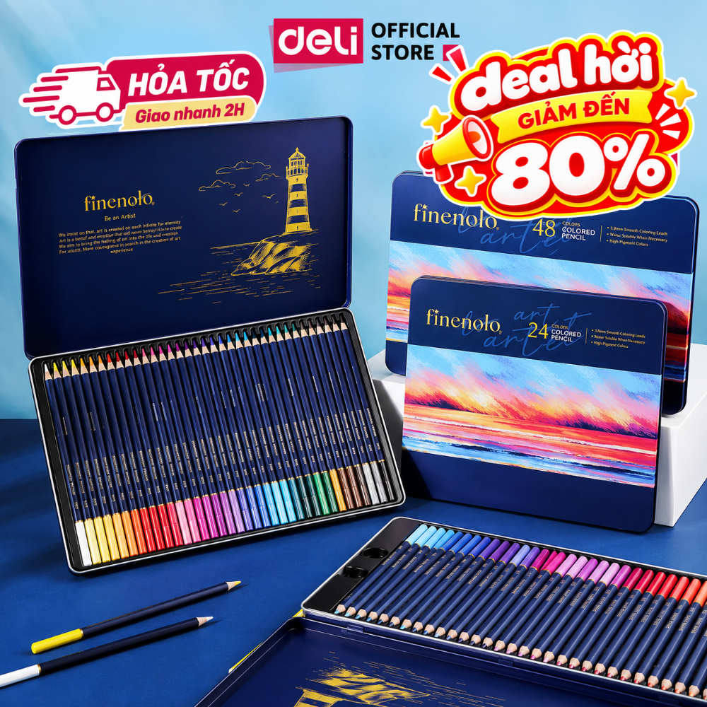 [🔥TRỢ GIÁ XẢ KHO] Bút Chì Màu Gốc Dầu/Gốc Nước Hộp Thiếc Deli Màu Chì 24/36/48/72 Màu Vẽ Tranh Phác Họa