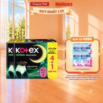 Combo 2/ Combo 4/ Combo 8 Gói Băng Vệ Sinh Kotex Băng quần Thảo Dược cỡ M/L (4+1 Miếng)/ L/XL (4+1 Miếng)