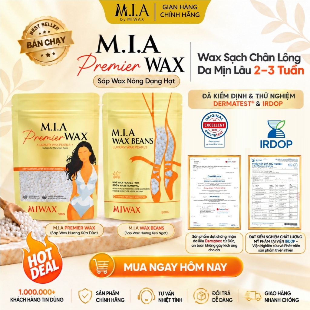 Tặng Que Gỗ - Sáp Wax Lông Nóng M.I.A WAXING by MIWAX - Wax Lông Nách, Wax Tay Chân, Wax Bikini, Sáp Wax Toàn Thân