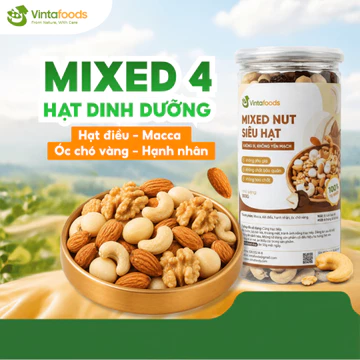 Hạt dinh dưỡng mix 4 VINTAFOODS, ngũ cốc granola cho bà bầu ăn vặt, ăn kiêng, giảm cân, macca to đẹp