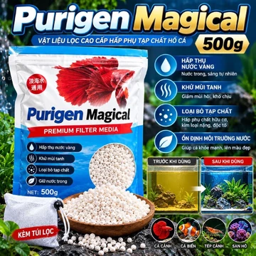 Vật Liệu Lọc Purigen Magical 500g Kèm Túi Lọc – Hạt Lọc Hấp Phụ Nước Vàng, Mùi Tanh, Tạp Chất Cho Hồ Cá Thủy Sinh