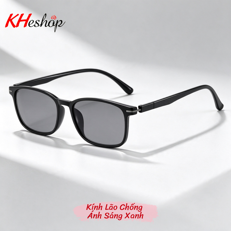 Kính râm có độ lão, dáng Kính vuông nhỏ dễ đeo, gọng dẻo, chống UV400 và as xanh Y008T