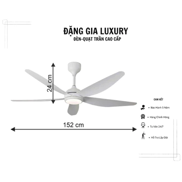 [ Siêu Mát ] Quạt trần đèn 5 cánh cao cấp Đặng Gia 966 | Quạt trần trang trí 5 cánh động cơ BLDC cho phòng từ 18m2-30m2