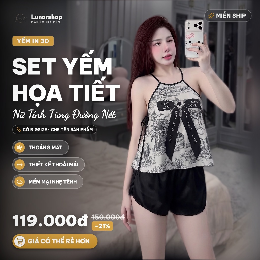Yếm in 3D Phi Lụa đa dạng màu sắc, hoạ tiết bắt mắt, thời trang tôn dáng cho nàng