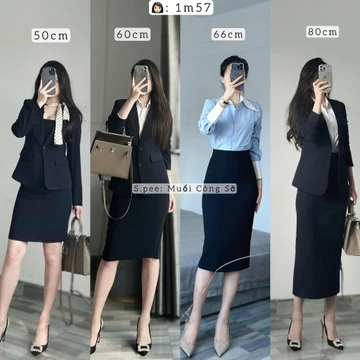 Váy Công Sở Có Túi Và Cạp Eo 1 Lớp, Chân Váy Xanh Đen, Váy Bút Chì Ôm Dáng Size To, Chì Trơn Chất Vải Trượt Co Dãn Nhiều