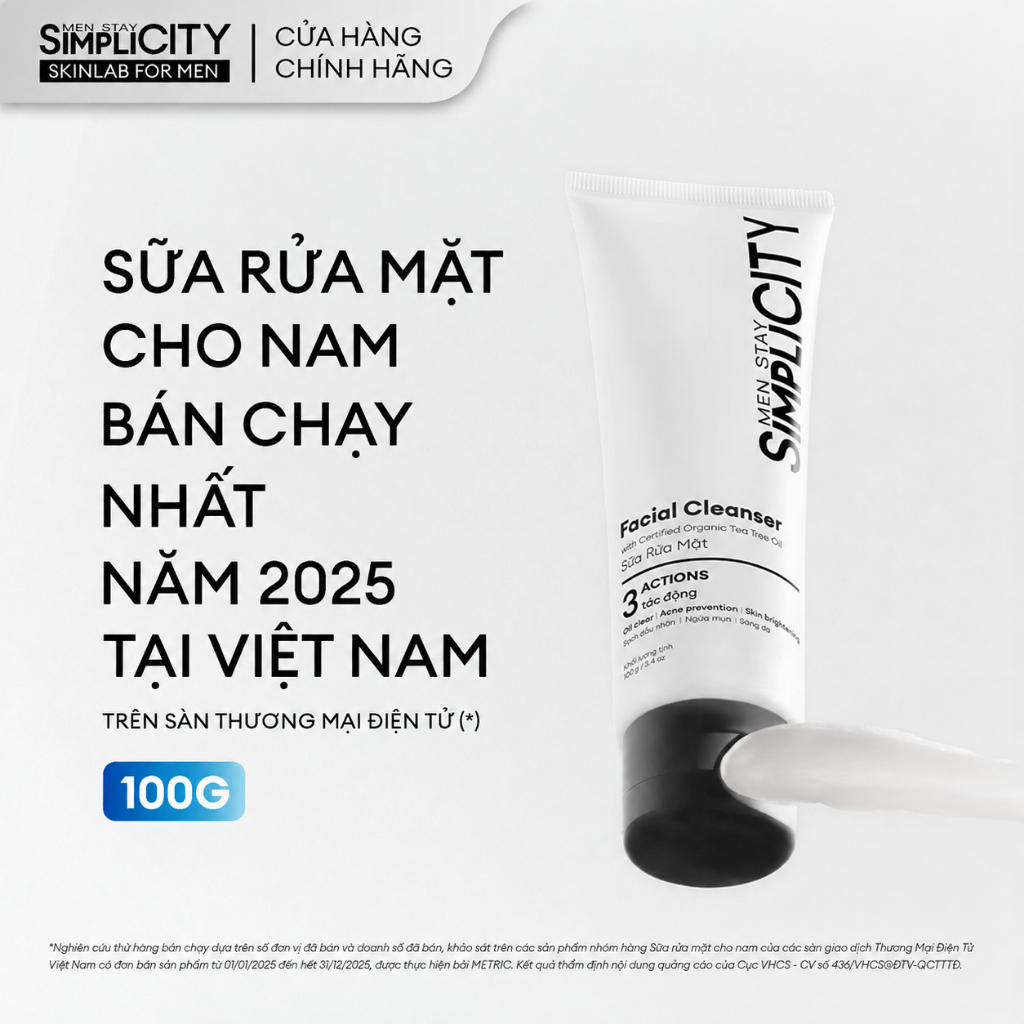 Sữa rửa mặt nam Men Stay Simplicity 3 tác động giúp sạch dầu nhờn hỗ trợ ngừa mụn sáng da 100g