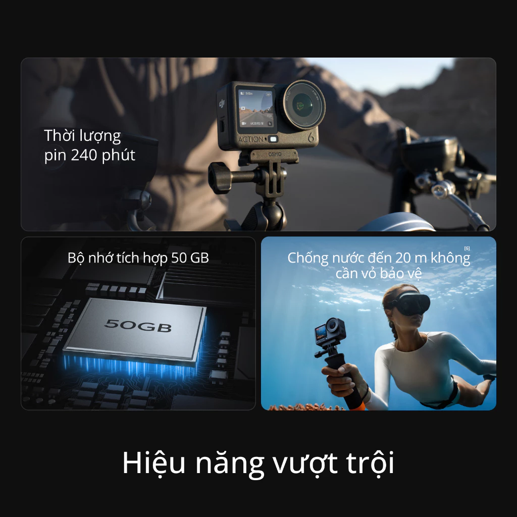 Set quà tặng Osmo Action 6 chụp ảnh đường phố, CMOS 1.1 inch | Quay slow motion 32x | Bộ nhớ trong 50GB
