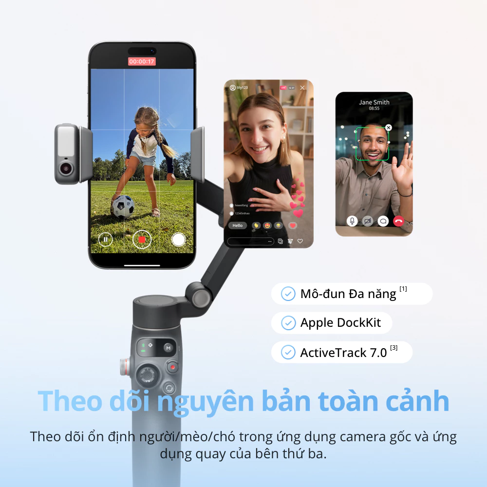 Gimbal chống rung điện thoại DJI Osmo Mobile 8 theo dõi chủ thể bằng camera gốc (DJI OM 8)