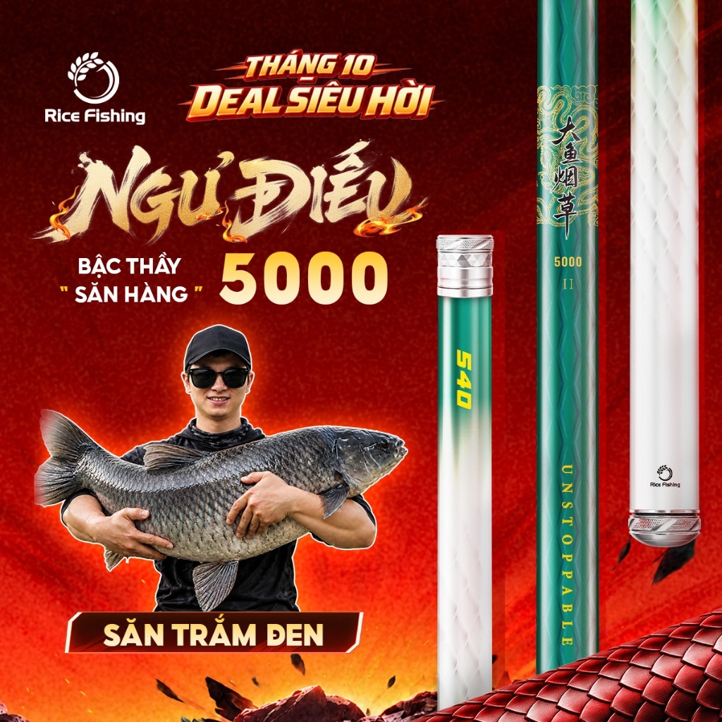 Cần câu đài NGƯ ĐIẾU 5000 thế hệ II carbon 30T+40T săn hàng cá lớn RICE FISHING CC-50