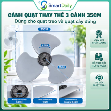 Cánh Quạt Thay Thế Đường Kính 35cm 3 Cánh Nhựa ABS Trắng/Xám, Cánh Quạt Điện Cho Quạt Đứng, Quạt Treo Tường