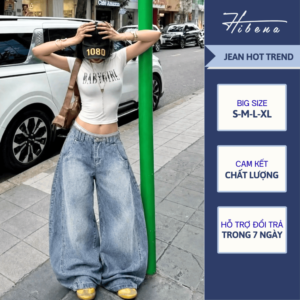 [NEW Q22] Quần Jean Ống Suông Cong Form Rộng unisex HIBENA Phong Cách Đường Phố Năng Động Thể Thao
