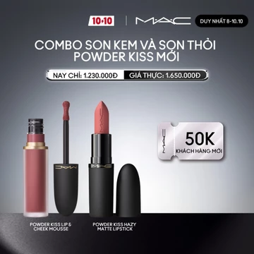 [ƯU ĐÃI 8-10.10] MAC - Bộ 2 món: Son kem MAC Powder Kiss Lip & Cheek Mousse,Son thỏi MAC Powder Kiss Hazy Matte Lipstick