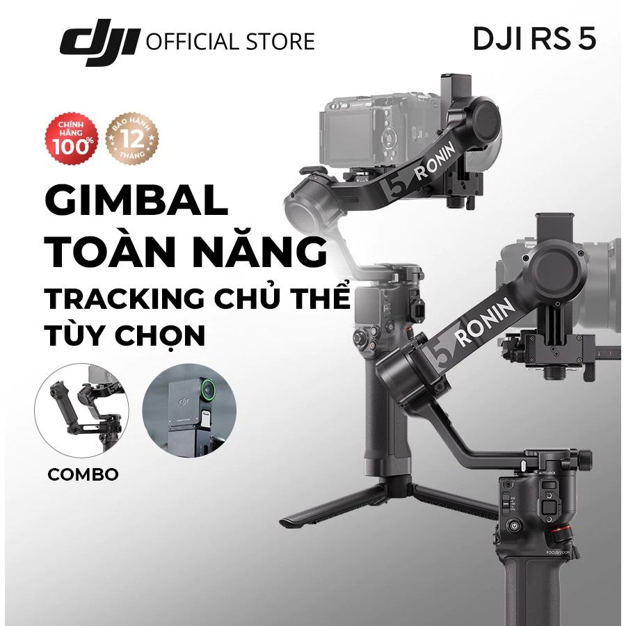 Gimbal máy ảnh DJI RS 5 chống rung cho camera DSLR và Mirrorless nâng cấp theo dõi thông minh, sạc siêu tốc (DJI RS 5)