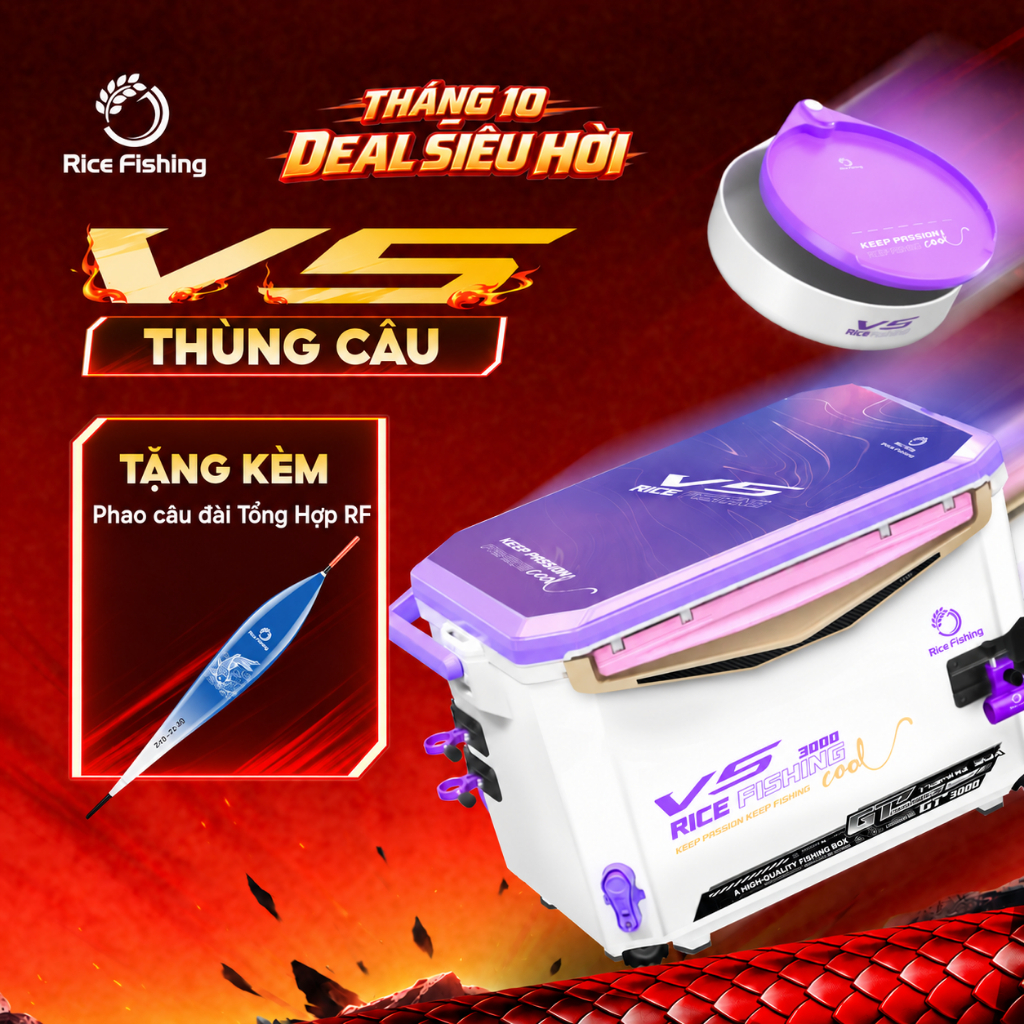 Thùng câu đài V5 Rice Fishing chân địa hình dung tích 30L phiên bản mới KK-62