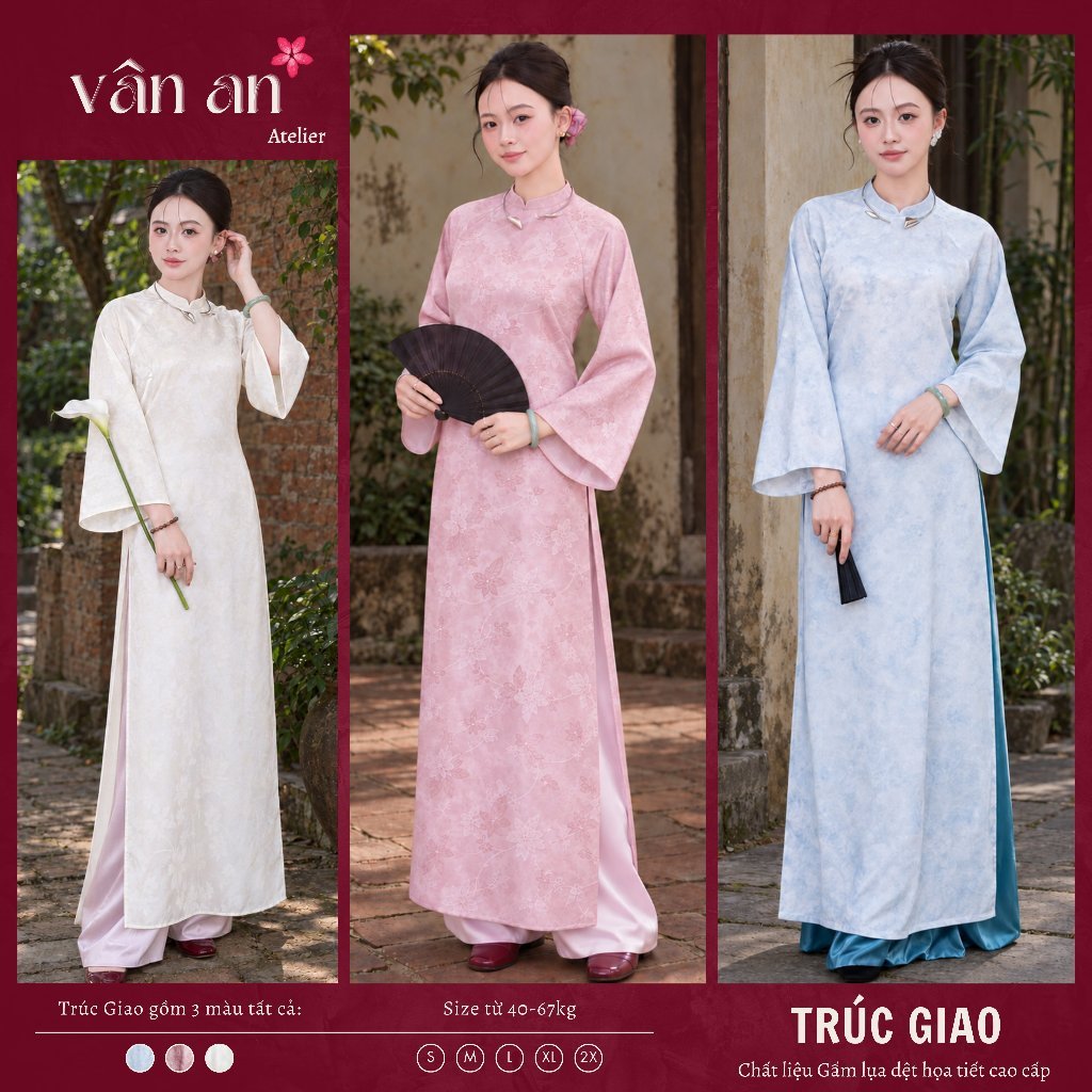 Áo Dài TRÚC GIAO - Thiết Kế Dáng Suông Dài - Chất Liệu Gấm Lụa Cao Cấp Dệt Họa Tiết Hoa Nổi - Áo Dài Vân An