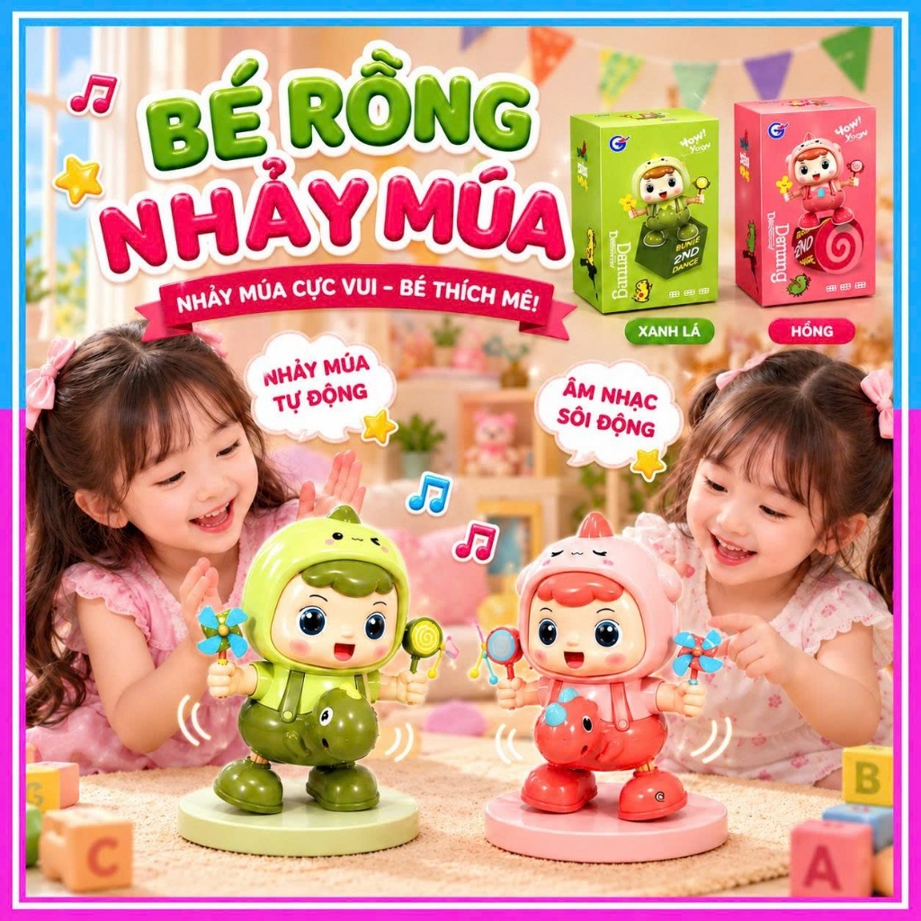 ( Giá Sỉ ) Đồ Chơi Bé Rồng Nhảy Múa Đáng Yêu - Đồ Chơi Phát Sáng, Phát Nhạc Chất Liệu Nhựa ABS Cao Cấp Cho Bé