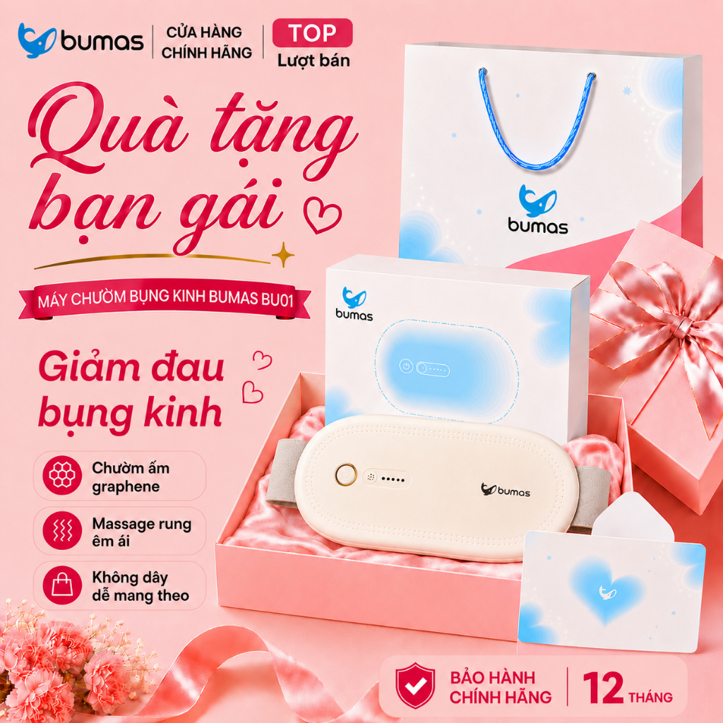 Set Quà Tặng 20/10 Máy Chườm Bụng Kinh BUMAS BU01-Đai Chườm Nóng Giảm Đau Bụng Kinh Quà Tặng Bạn Gái