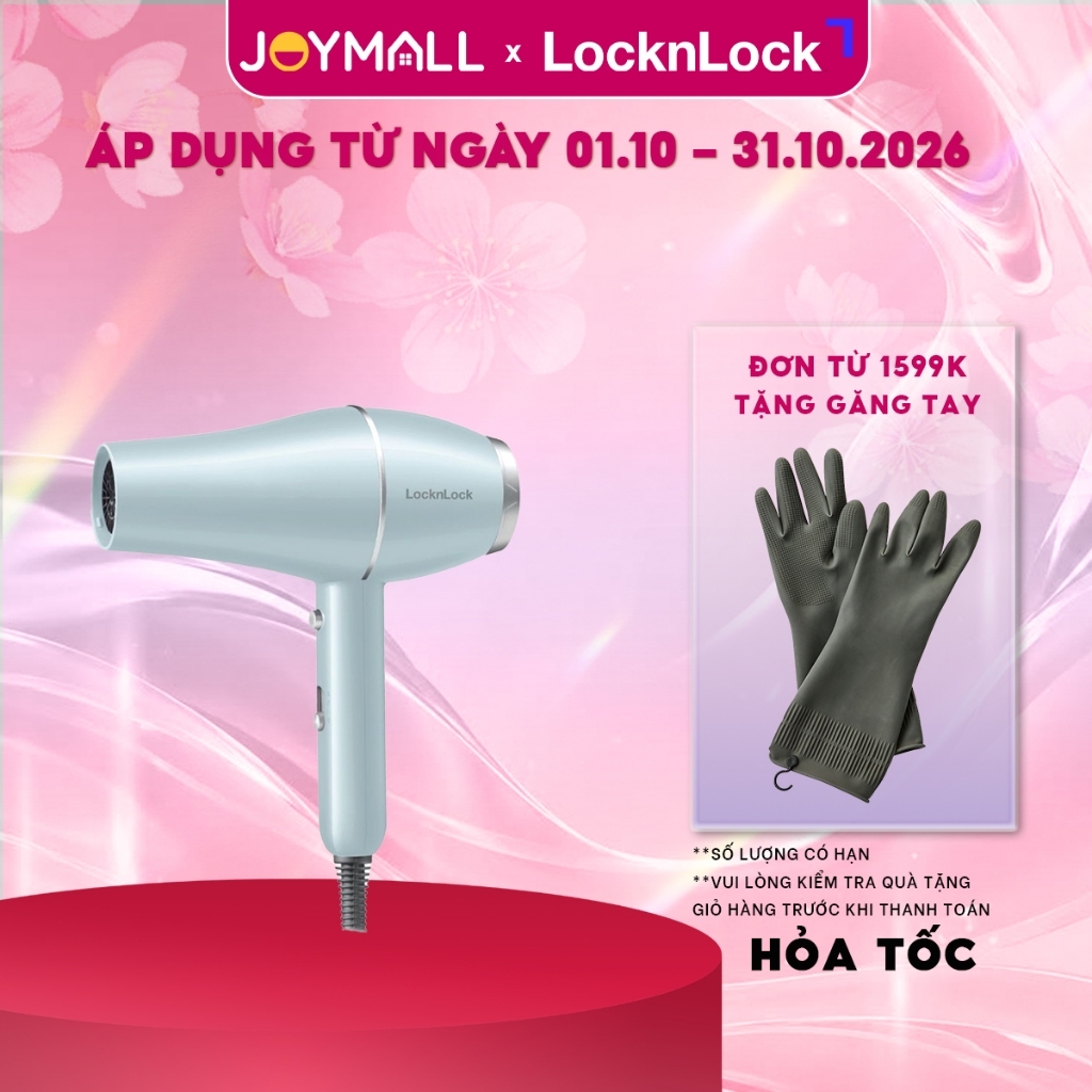 Máy Sấy Tóc LocknLock Hair Dryer ENA144LBLU 1900W, Hàng Chính Hãng, 3 Chế Độ Nhiệt - JoyMall