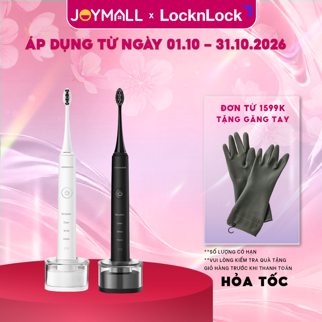 Bàn Chải Điện LocknLock ENR346 Sạc Không Dây, Chống Nước - Hàng Chính Hãng Kèm 2 Đầu Chải - JoyMall