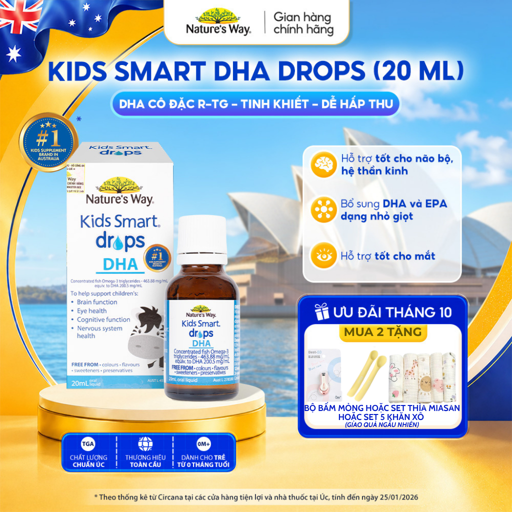 DHA Drops Nature's Way Kids Smart Bổ Sung DHA, EPA, Omega 3 RTG Cô Đặc, Hỗ Trợ Tốt Cho Não Và Mắt Cho Bé 20ml