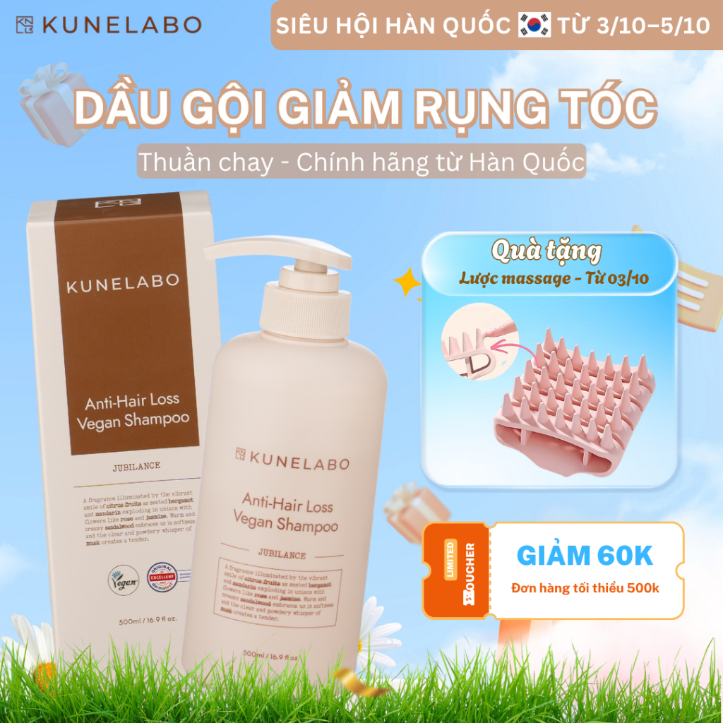 KUNELABO – Dầu gội Thuần Chay Hàn Quốc hỗ trợ làm giảm rụng tóc 500ml