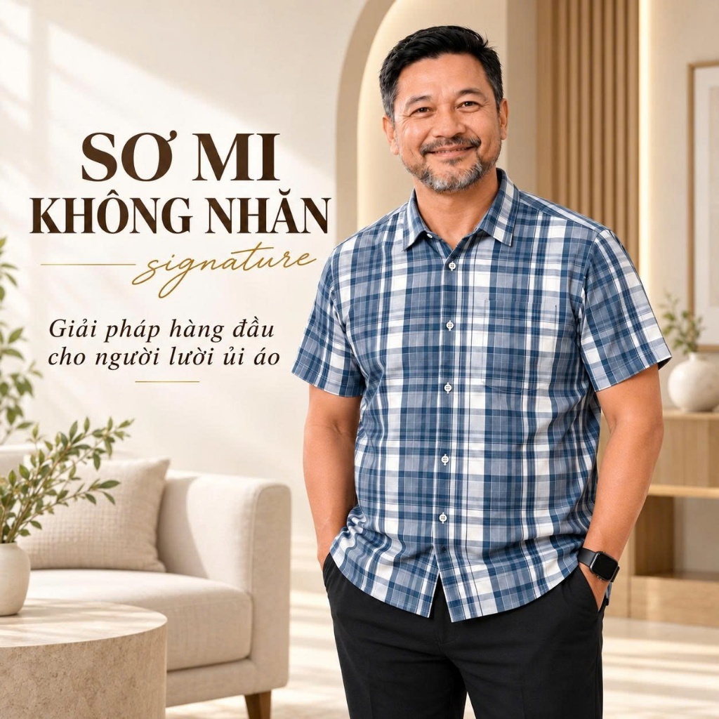 Áo Sơ Mi Nam Trung Niên Vải Kate Mát Mẻ KHÔNG NHĂN Form Rộng Thoải Mái ATK35