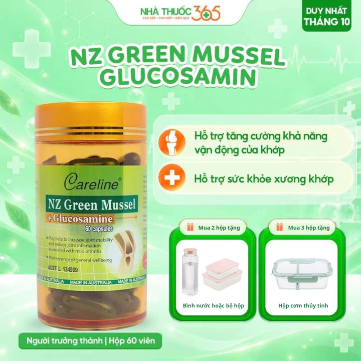 Viên Uống Hỗ Trợ Bảo Vệ Xương Khớp Careline NZ Green Musells An Toàn Cho Dạ Dày - Hộp 60 Viên