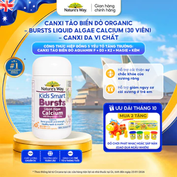 Viên Nhai Canxi Nature's Way Canxi Tảo Biển Đỏ Organic, Canxi đa vi chất Aquamin F Kết hợp D3K2, Magie, Kẽm Cho Bé 30v