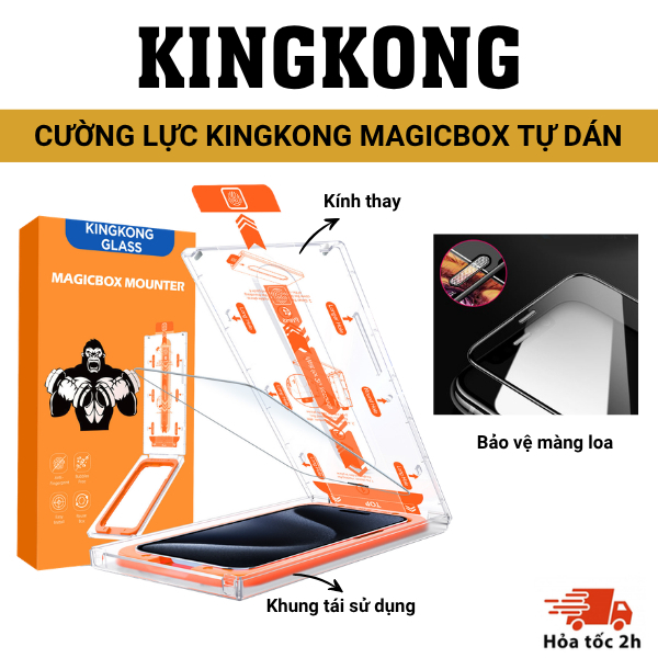 [Tự Dán] Kính Cường Lực KINGKONG MAGICBOX Tự Động Hút Bụi, Tự Dán Nhanh iPhone X XS XSM 11 12 13 14 15 16 Pro Plus Pro