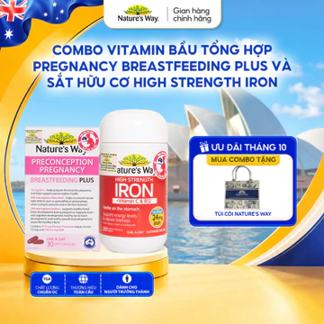Combo Vitamin Bầu Thông Minh: Vitamin Tổng Hợp Nature's Way Pregnancy Breastfeeding Plus và Sắt Hữu Cơ Strength Iron