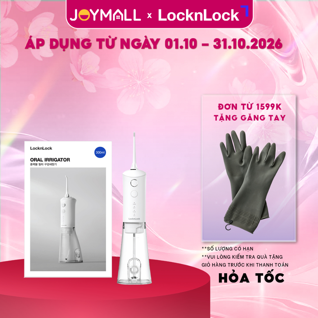 Máy Tăm Nước LocknLock ENR164WHT 300ml, Hàng Chính Hãng, 3 Chế Độ, Chống Nước IPX7 - JoyMall