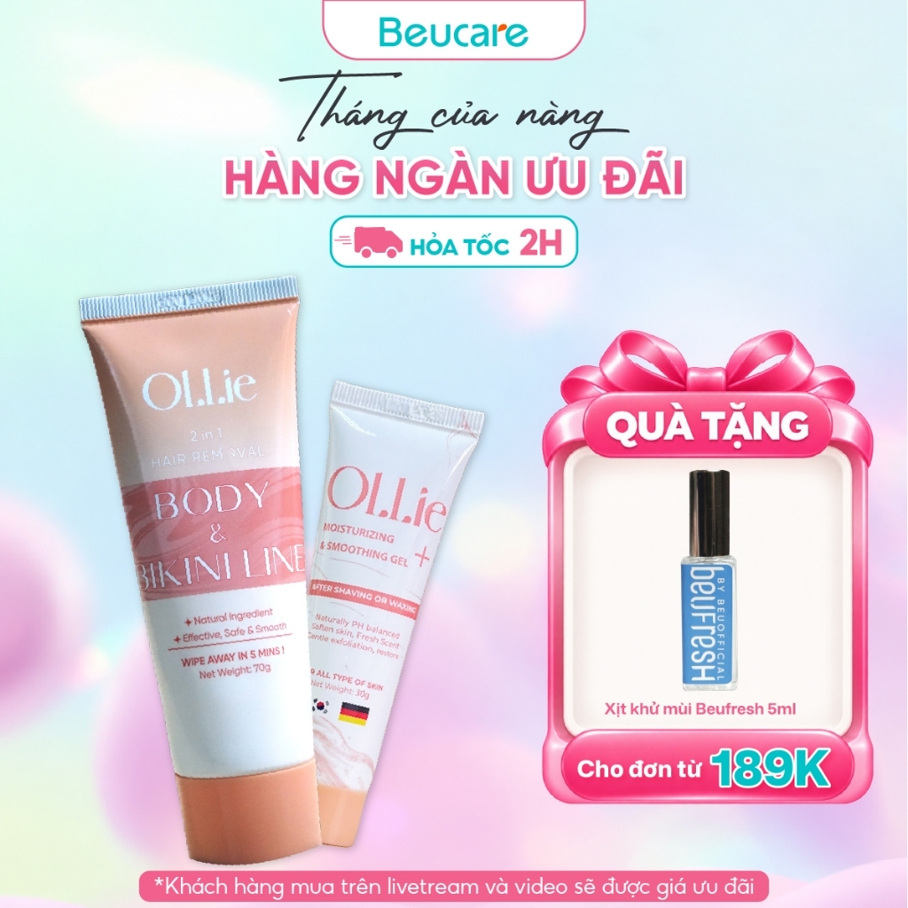 Combo kem tẩy lông và kem dưỡng Ollie tẩy vùng kín, nách, tay, chân , an toàn không đau rát,dưỡng da phù hợp mọi loại da