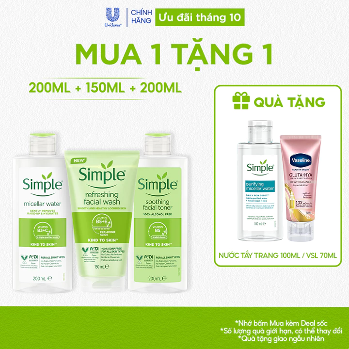 Combo Micellar Water Facial Cleanser Simple – 200 ml, 150 ml