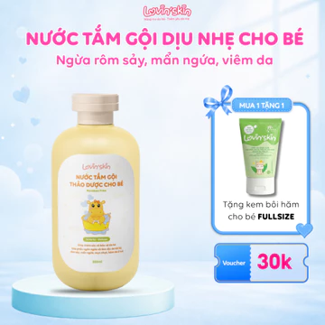 Nước Tắm Gội Thảo Dược Cho Bé Lovin'Skin Giảm Mẩn Ngứa, Rôm Sảy, Làm Ấm Cơ Thể Cho Bé Chai 300ml