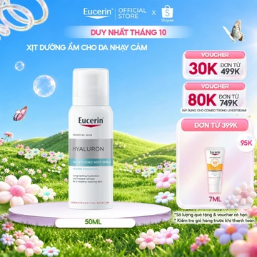 Xịt dưỡng ẩm cho da nhạy cảm Eucerin Hyaluron Moisturizing Mist Spray 50ml | Giảm nếp nhăn | Skincare