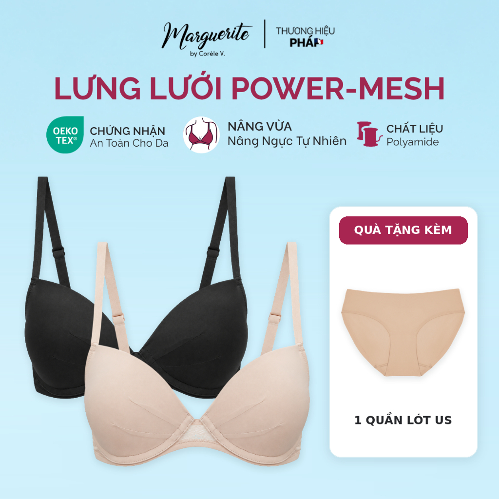 [DEAL ĐỘC QUYỀN LIVE] COMBO 2 áo lót nữ không gọng nâng ngực đệm vừa 2cm, lưng phối lưới power-mesh ôm êm|CORÈLE 21144-1