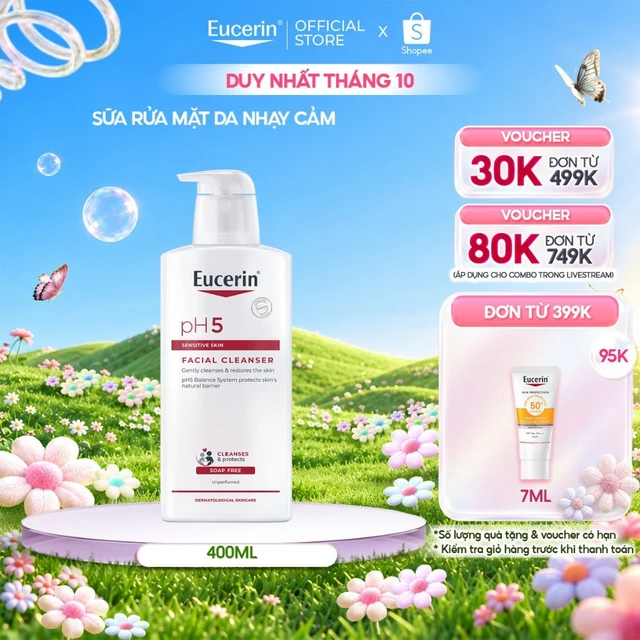 Sữa rửa mặt không gây kích ứng cho da nhạy cảm Eucerin pH5 Facial Cleanser 400ml | Skincare