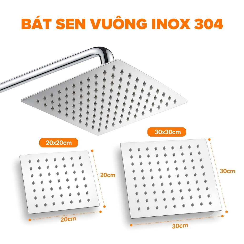 Bát sen tắm đứng hình vuông 2 kích cỡ, bát sen cây chất liệu Inox sus 304 cao cấp - TS086 và TS101