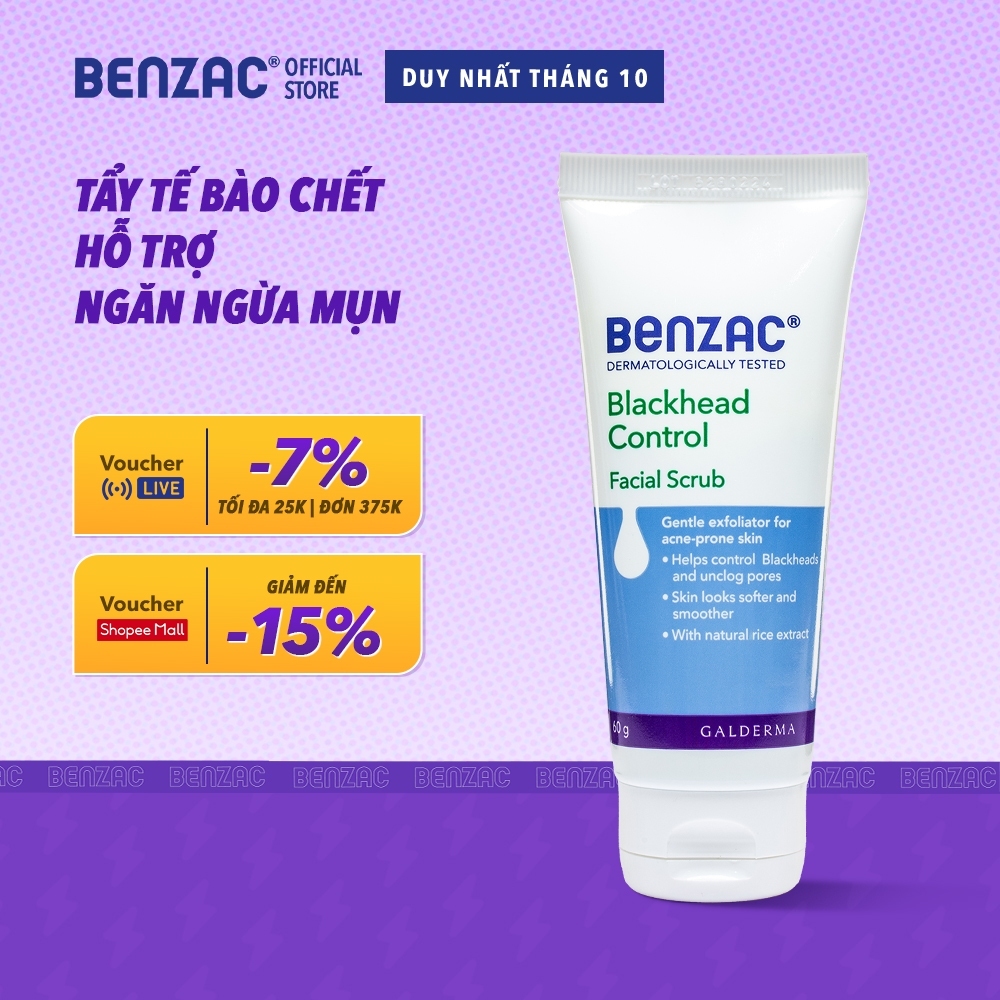Tẩy tế bào chết giúp làm sạch mụn đầu đen cho da dầu mụn BENZAC Blackhead Control Scrub 60G