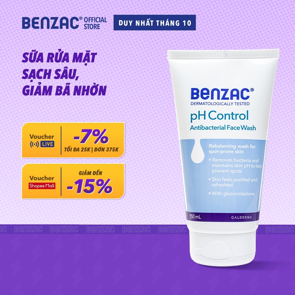 Sữa rửa mặt giúp diệt khuẩn & cân bằng pH cho da mụn BENZAC pH Control Antibacterial Wash 150ml