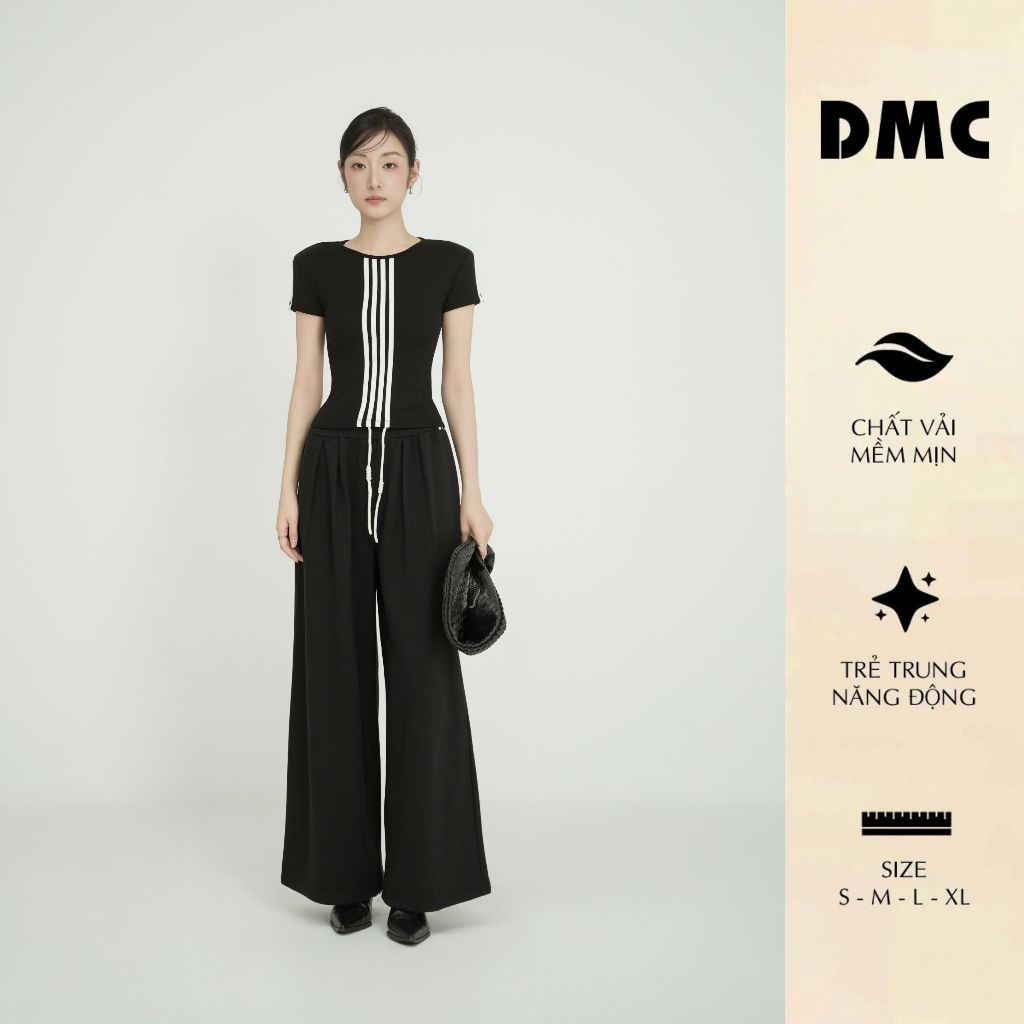 DMC Set Bộ Áo 4 Kẻ Sọc Quần Dài Suông - Knit Tshirt And Loose Pants Set EC2