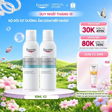 Bộ 2 Xịt dưỡng ẩm cho da nhạy cảm Eucerin Hyaluron Moisturizing Mist Spray 50mlx2