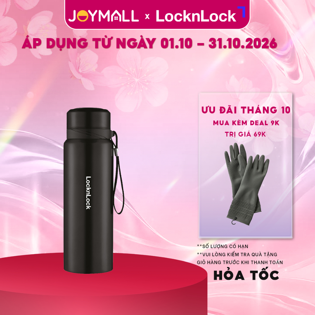 Bình giữ nhiệt LocknLock 800ml LHC6180BLK màu Đen, Hàng chính hãng, lưới lọc trà, dây treo- JoyMall