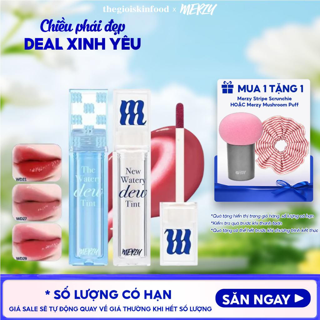 [Merzy New Dew] Son tint bóng Merzy dạng thạch, lâu trôi cho môi ẩm mịn Hàn Quốc The Watery Dew Tint 4g ThegioiSkinfood