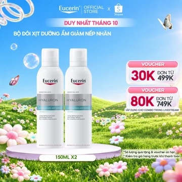 Bộ 2 Xịt dưỡng ẩm cho da nhạy cảm Eucerin Hyaluron Moisturizing Mist Spray 150ml | Giảm nếp nhăn | Skincare