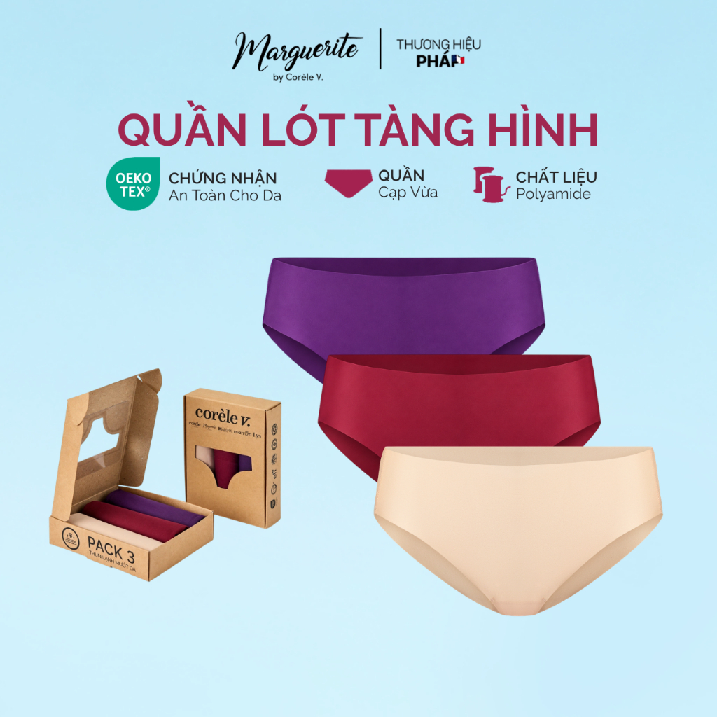 [MÀU MỚI VỀ] COMBO 3 quần lót nữ không đường may lưng vừa Clean-cut thun lạnh kháng khuẩn, chuẩn OEKO-TEX | CORÈLE 02188