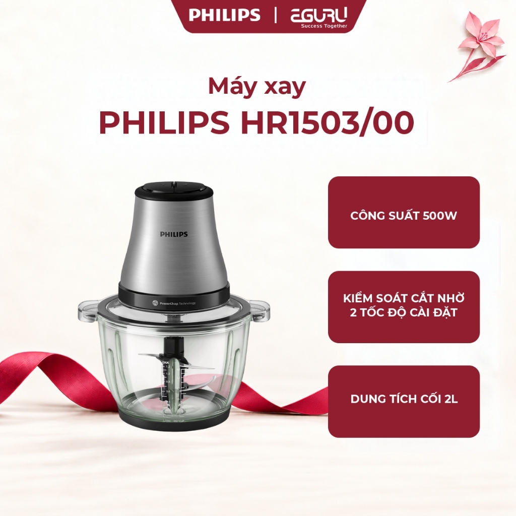 Máy Xay Thịt Philips HR1503/00 2 Lít - 500W cối thủy tinh - Hàng Chính Hãng