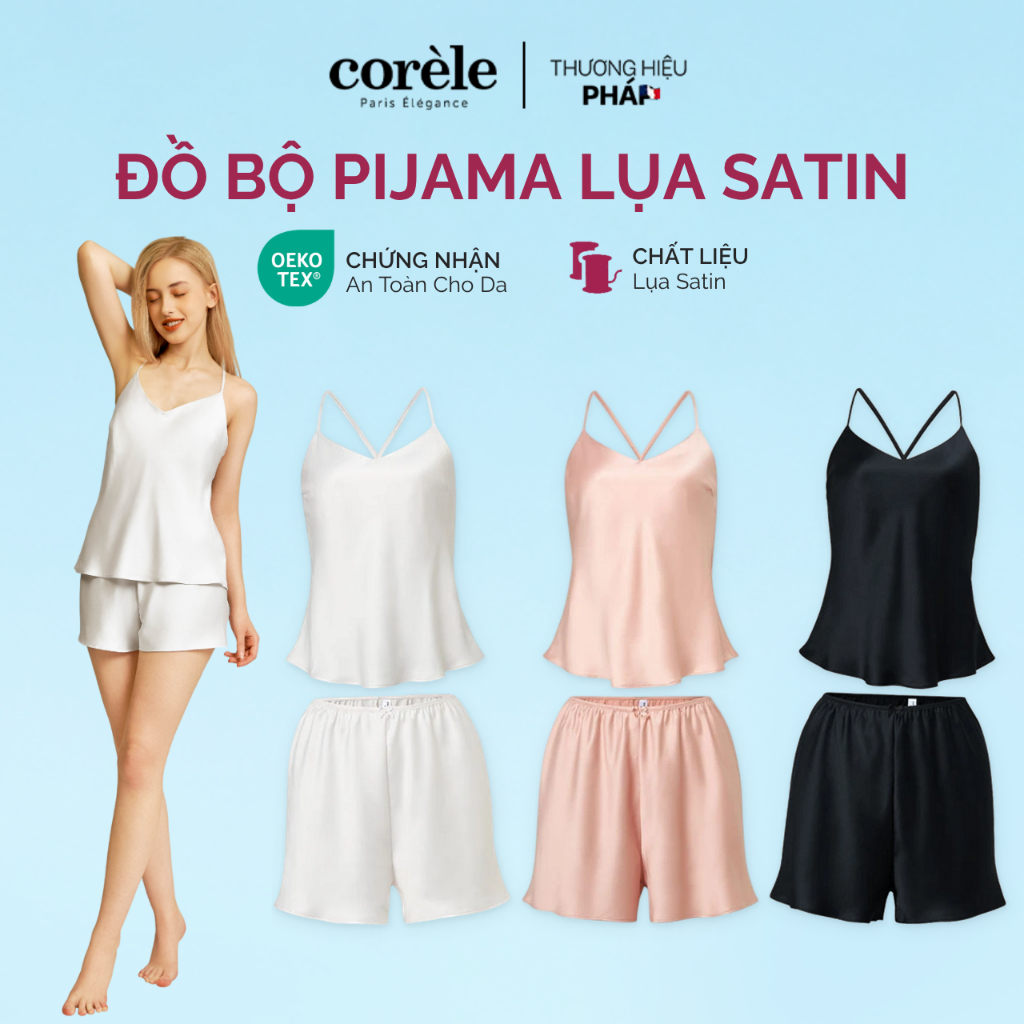 Đồ bộ nữ 2 dây chất liệu lụa satin cao cấp mềm mượt thoải mái mặc nhà - chuẩn OEKO-TEX | CORÈLE HW180A