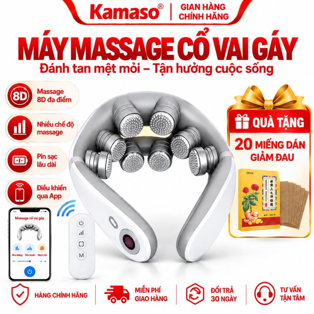 Máy Massage Cổ Vai Gáy 8D Xiao Mi 2026 Xung điện Chuyên sâu Giảm đau hiệu quả Bảo hành 5 năm