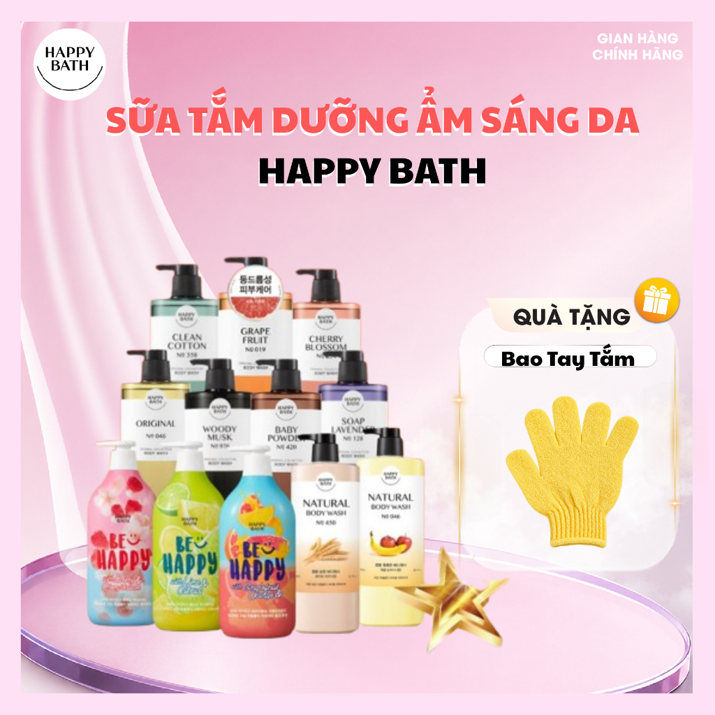 Sữa Tắm HAPPY BATH 900g, 910g Có AHA Giúp Da Đều Màu Trắng Sáng, Sữa Tắm Trắng Da Cấp Ẩm Dung Tích Lớn